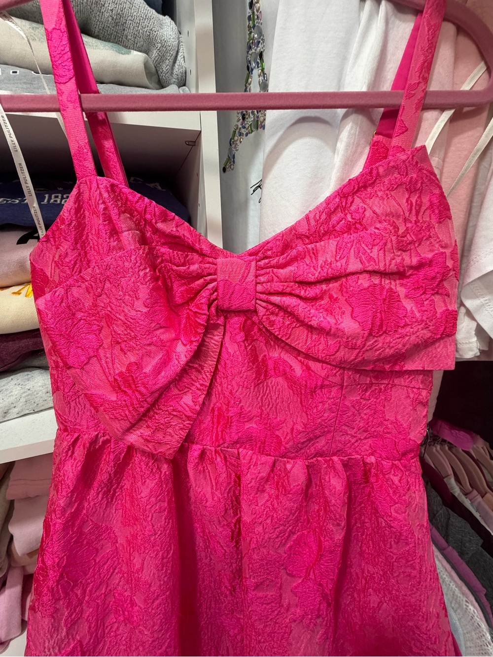 Lilly Pulitzer Hot Pink Bow-Front Party Dress, size 2, pockets, padded top. - Picture 2 of 7